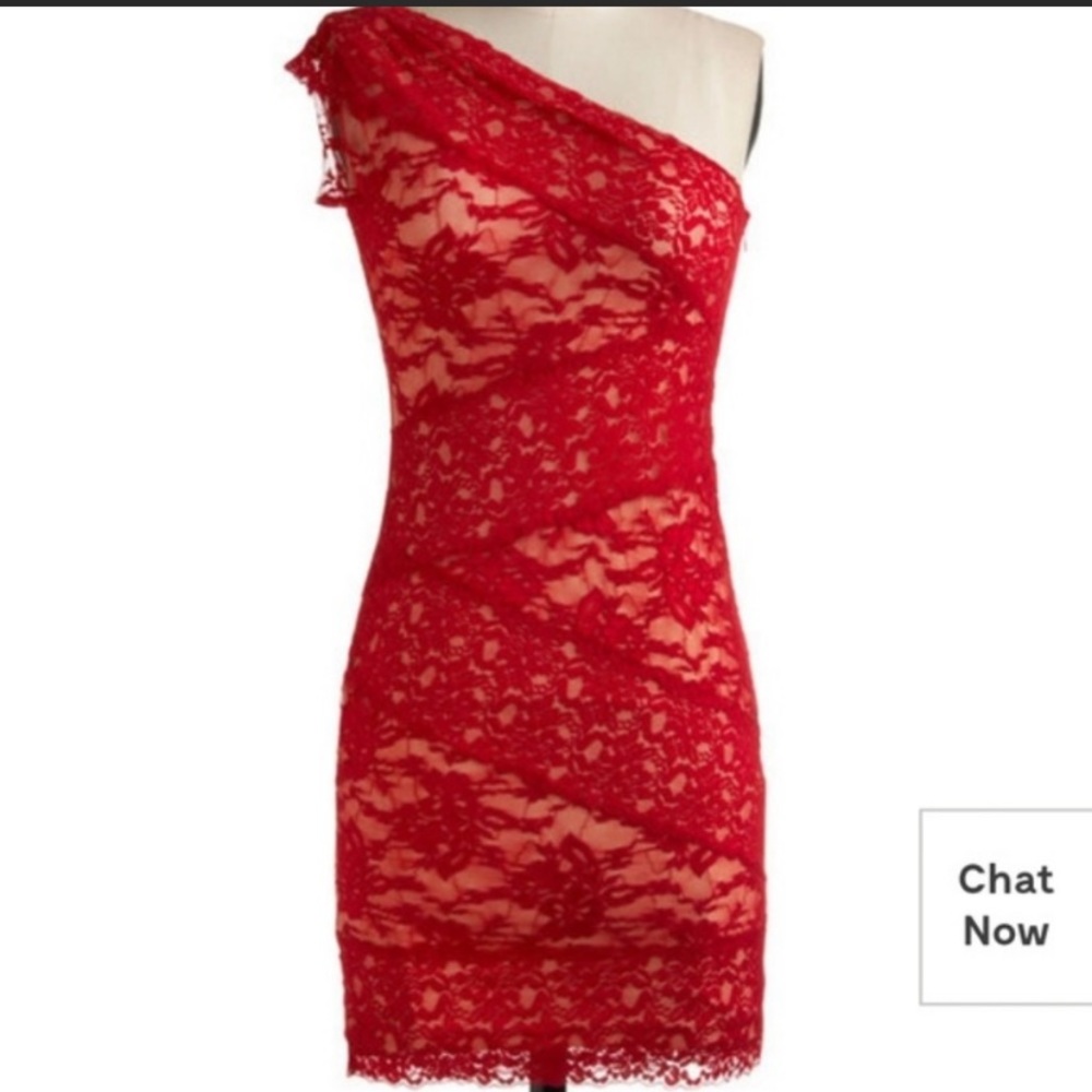 The sexiest red lace body skimming dress